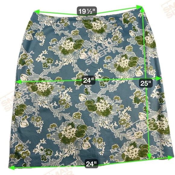 Talbots Woman Floral A-Line Skirt English Blue/Green Textured Cotton Size 16W - Picture 3 of 10